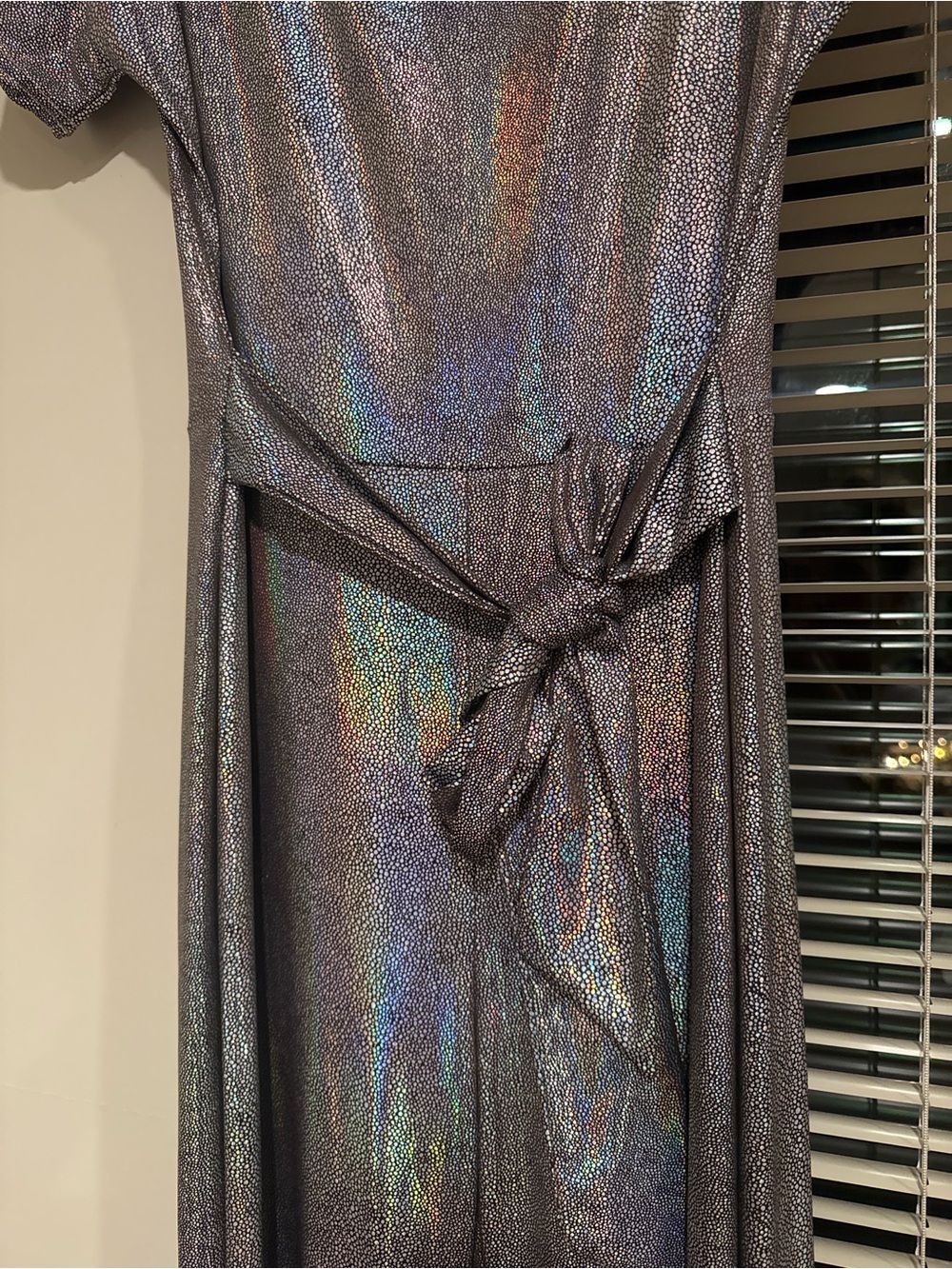 Holographic Silver Jumpsuit MED Metallic Wide Leg Party Romper Festival Outfit - Picture 3 of 3